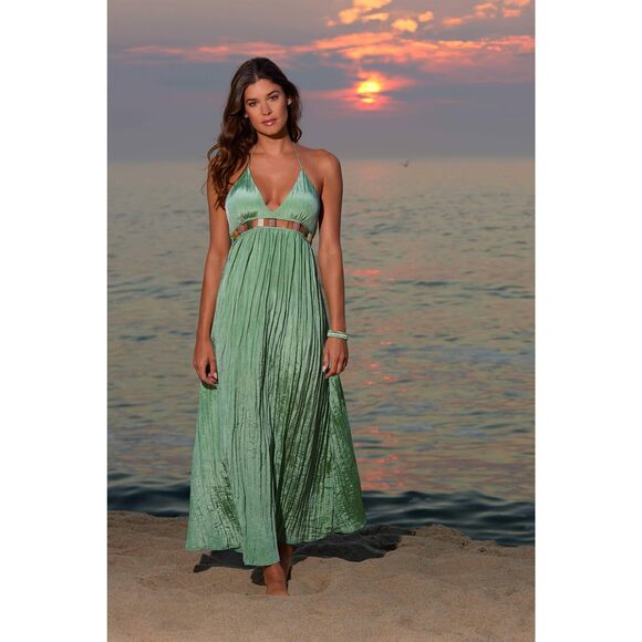 Ibiza Anne Cole Women's V-Neck Jewel Halter Green Cover-Up Dress S - Picture 3 of 6